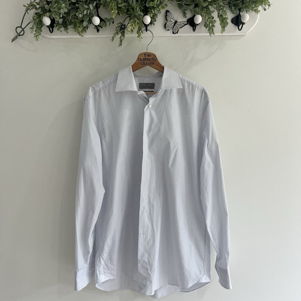 Canali Men’s Blue/White/Gray Striped Long Sleeve Button Up 42-16.5 JJ40
